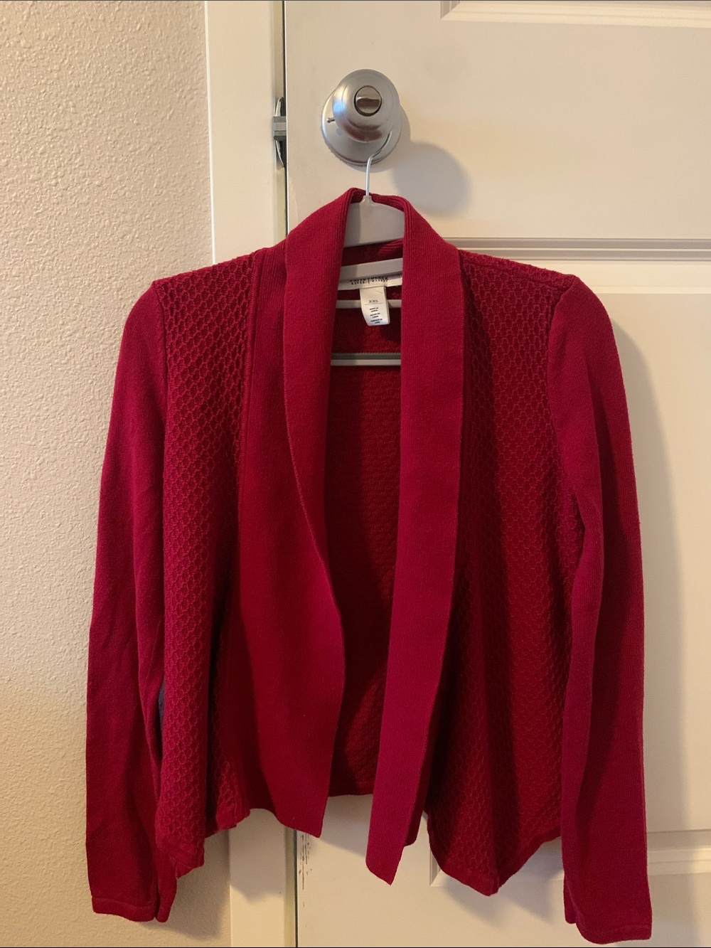White House Black Market Red Open-Front Shawl Collar Cardigan